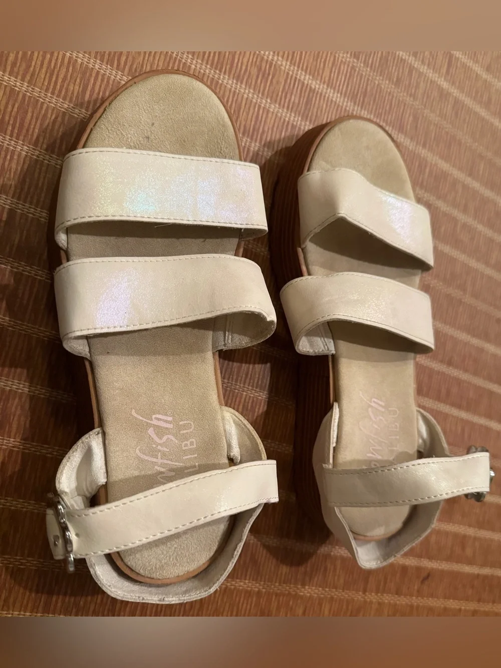 Blowfish White Cream Holographic Triple-Strap Sandals
